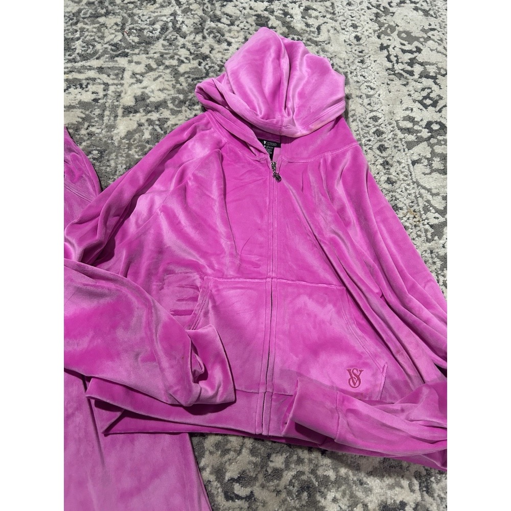 Victoria's Secret TRACKSUIT SET Velvet Jacket & Jogger Velour Hot Pink Medium - Picture 4 of 6